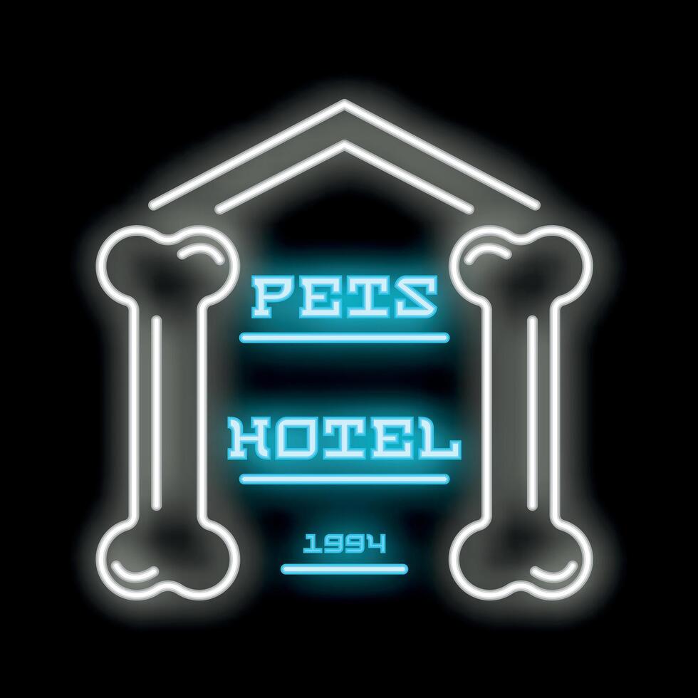 Neon sign for pet hotel with bones and house shape vector