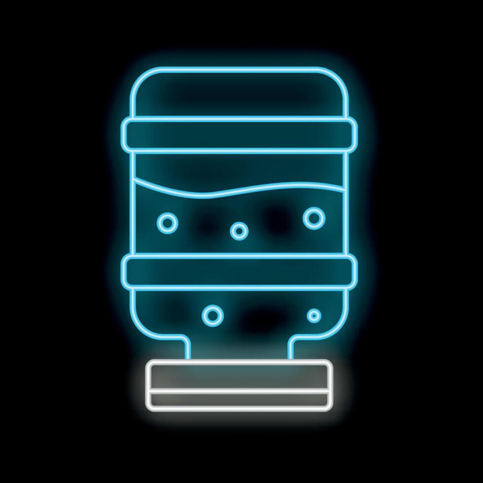Blue glowing neon line big bottle with clean water icon isolated on black background vector