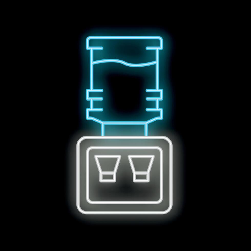 Blue glowing neon line water cooler for office and home water delivery on black background vector