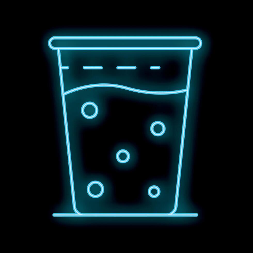 Blue neon sign of a soda in a plastic cup on a black background vector