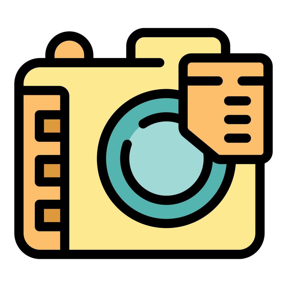 Digital camera showing memory card being inserted icon vector