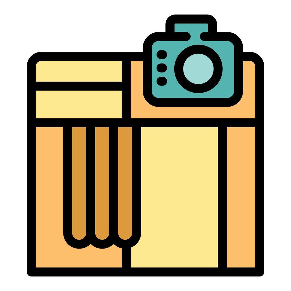 Photo booth with closed curtain capturing memories at event vector