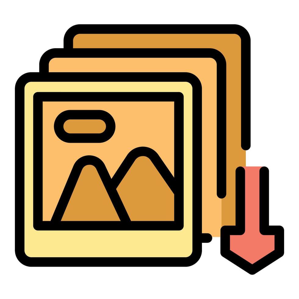 User downloading photo album using mobile app with red down arrow vector