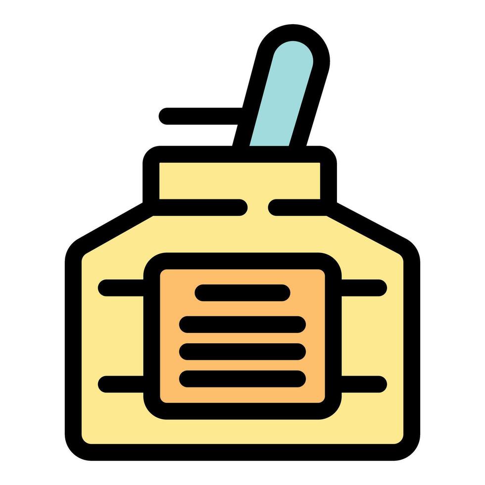 Glass jar with wooden spoon containing sweet honey and label for branding vector