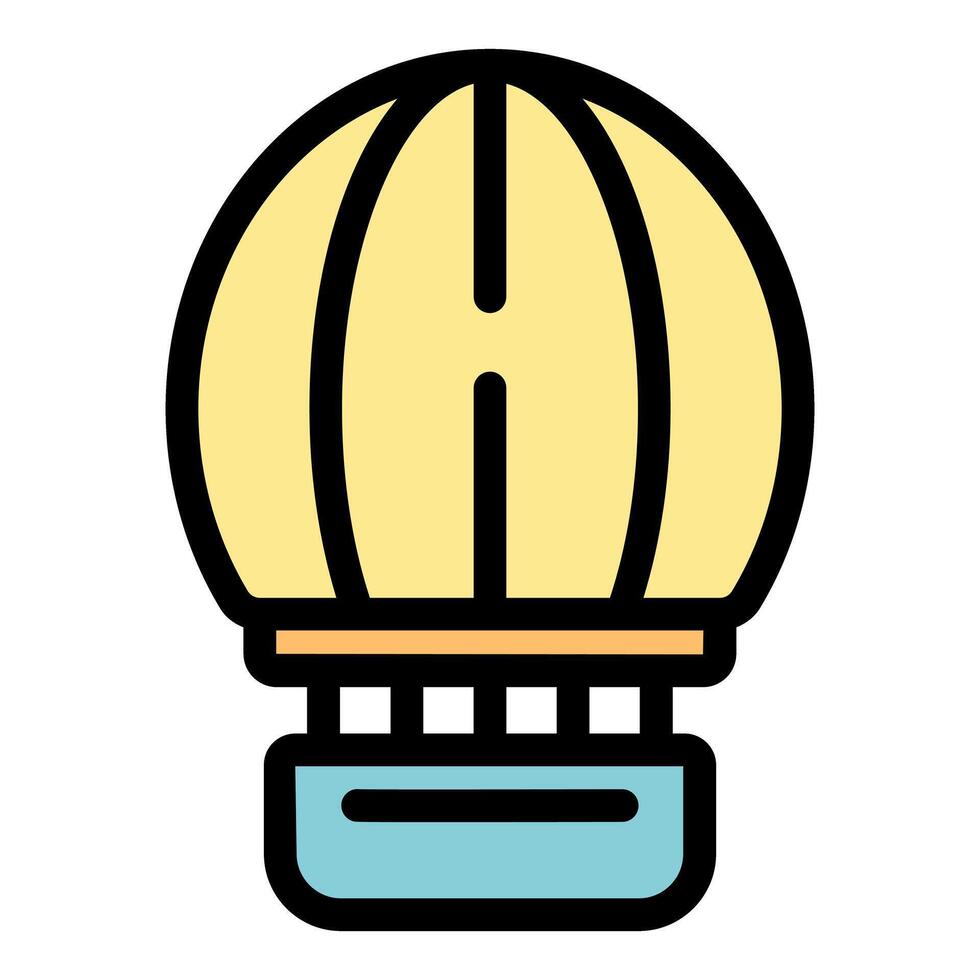 Yellow hot air balloon floating in sky with basket attached vector
