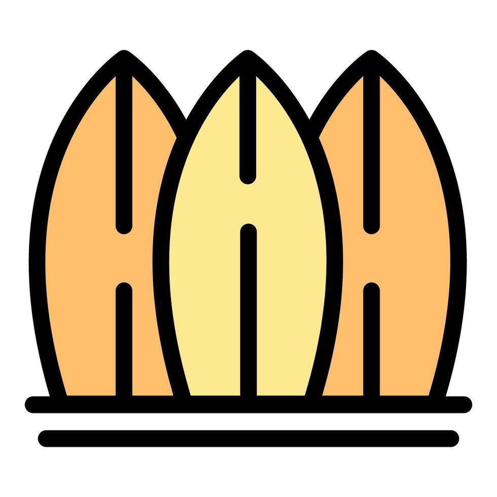 Three surfboards standing up together for summer surf vector