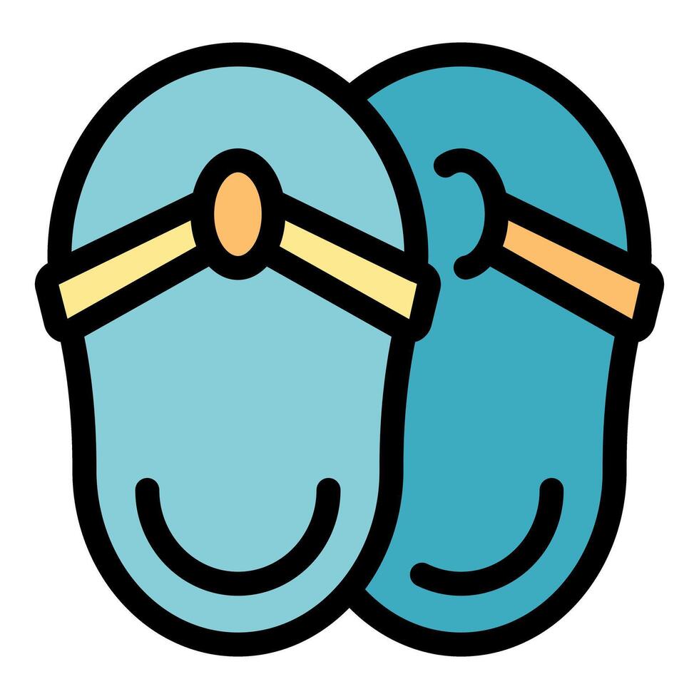 Couple wearing matching blue flip flops smiling at each other vector