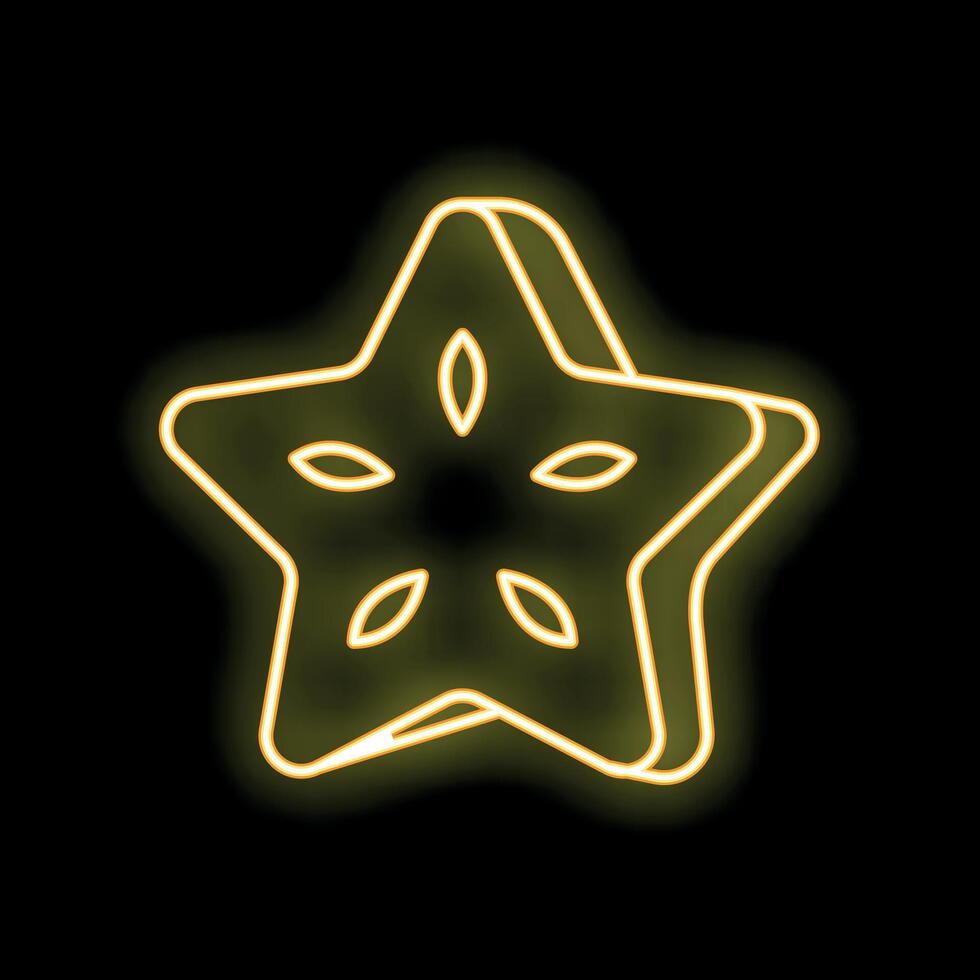 Glowing neon starfruit exotic fruit on a black background vector