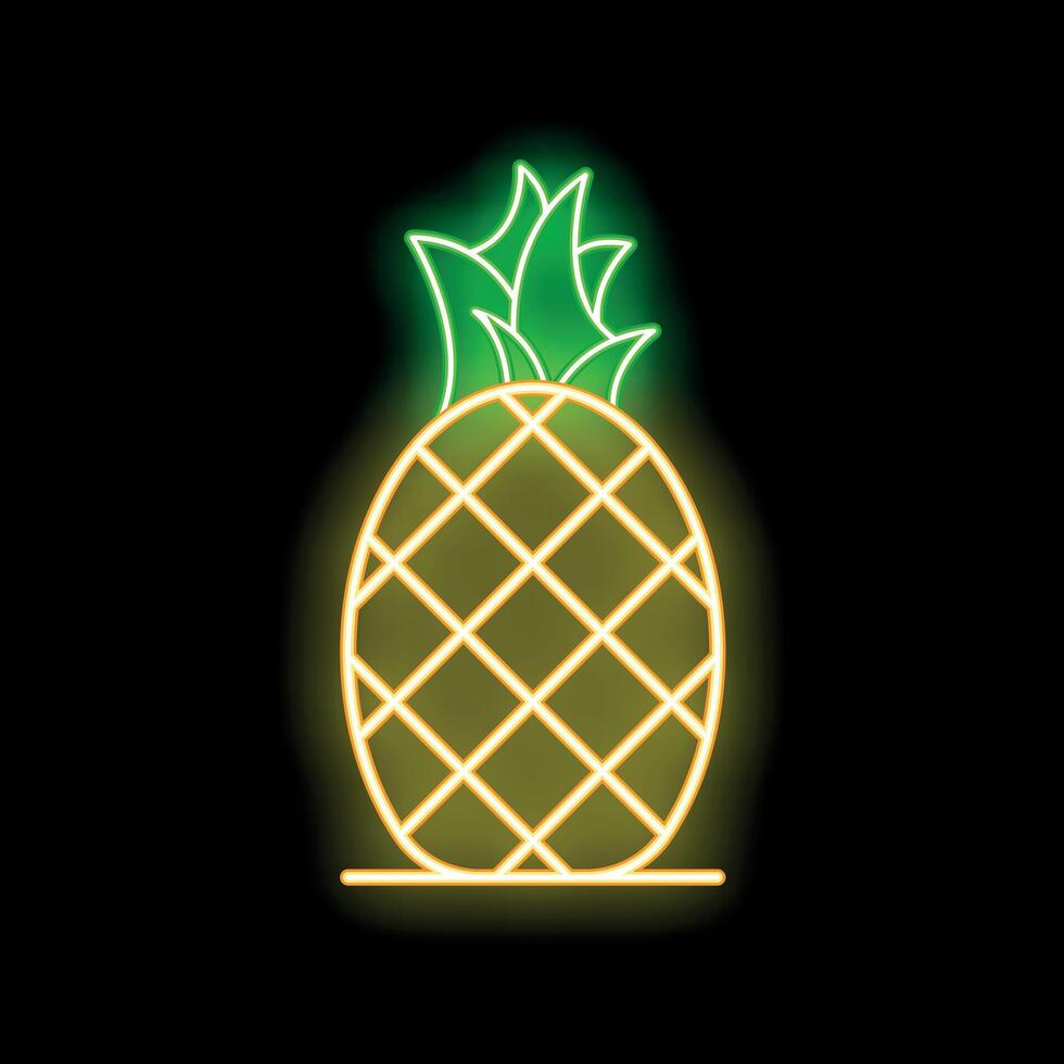 Neon sign featuring a ripe pineapple glowing on black background vector