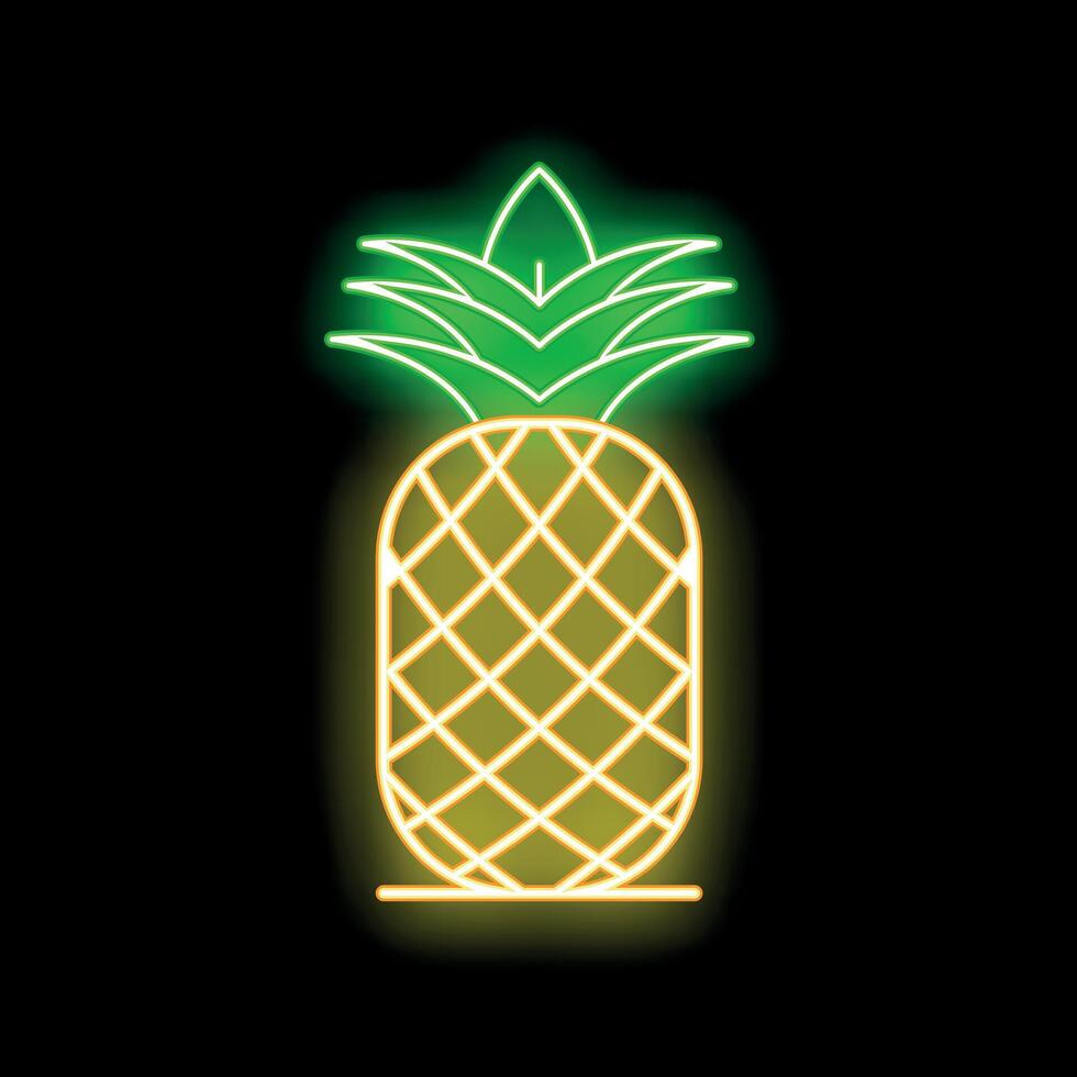Glowing neon sign showing a fresh ripe pineapple on black background vector