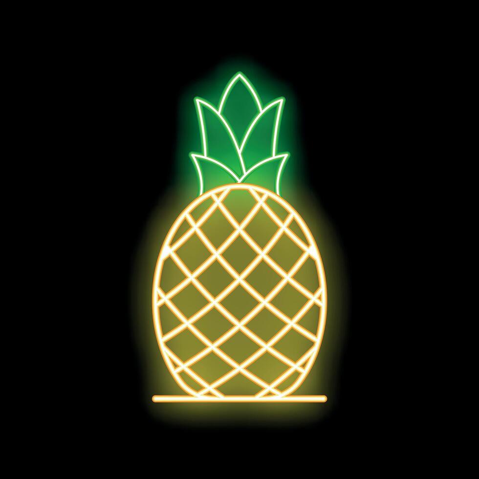 Glowing neon sign showing a ripe pineapple on black background vector