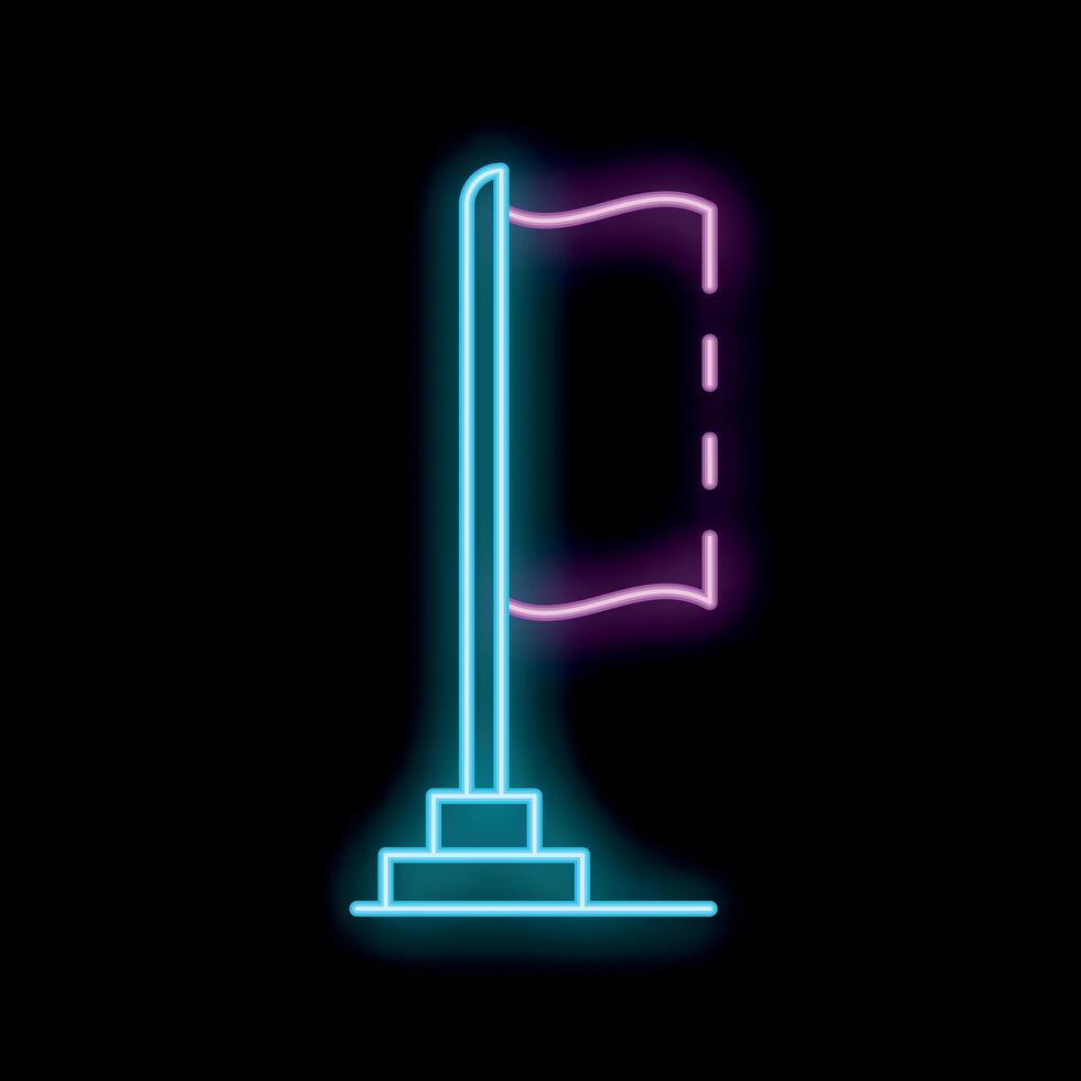 Neon flag waving on flagpole on black background vector