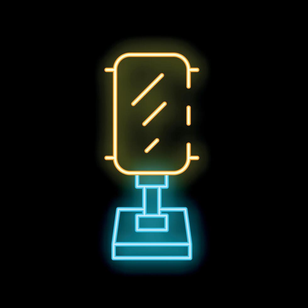 Neon icon of a mirror shining on a dark background vector