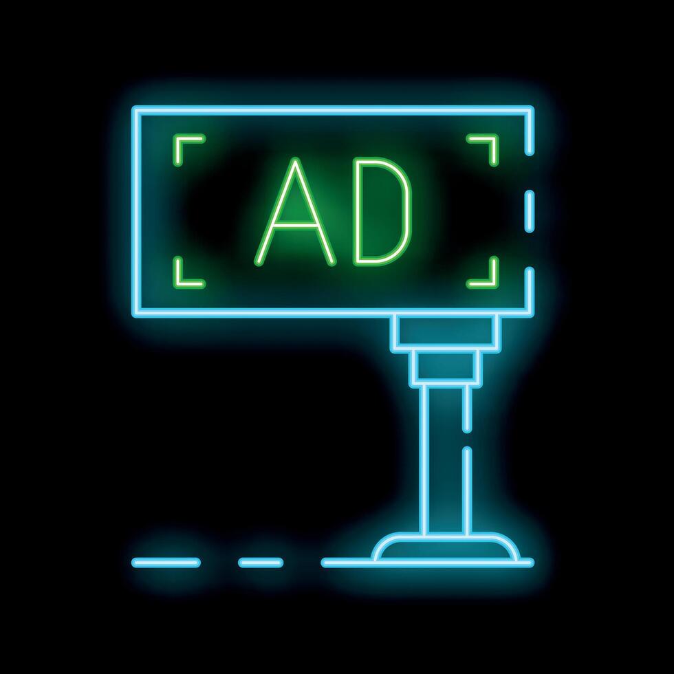 Neon sign showing advertisement on black background vector