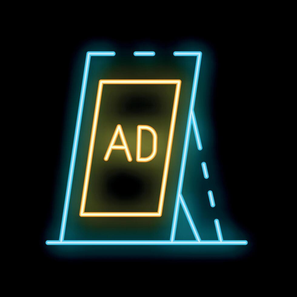 Neon sign showing advertisement on black background vector