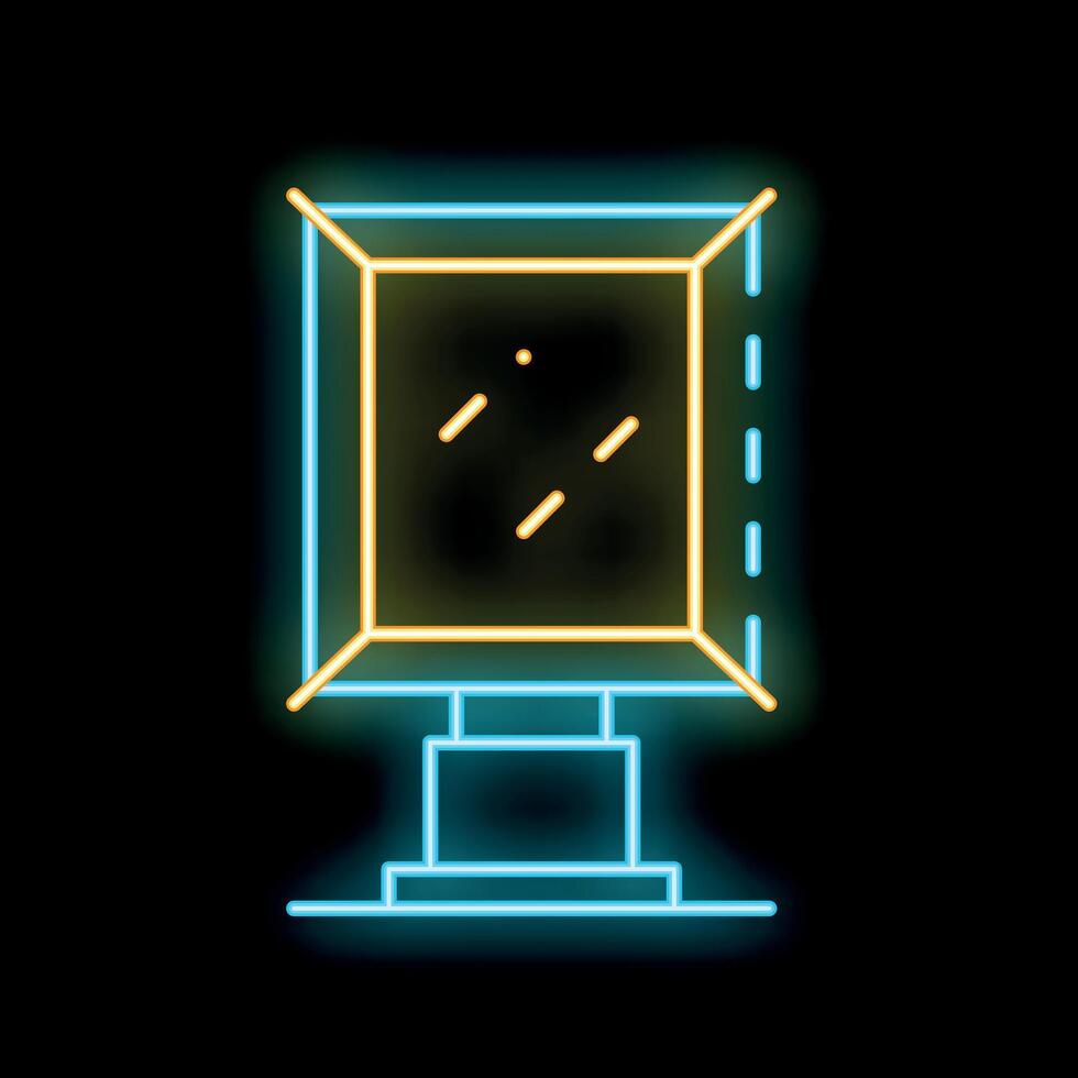Yellow glowing neon line represents a big billboard with lights on a black background vector