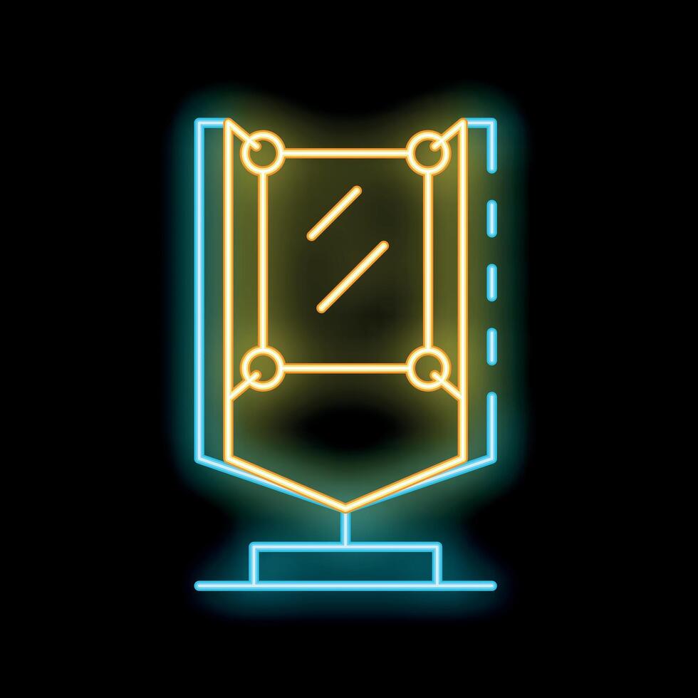 Glowing neon line award icon isolated on black background, winning trophy on a stand vector