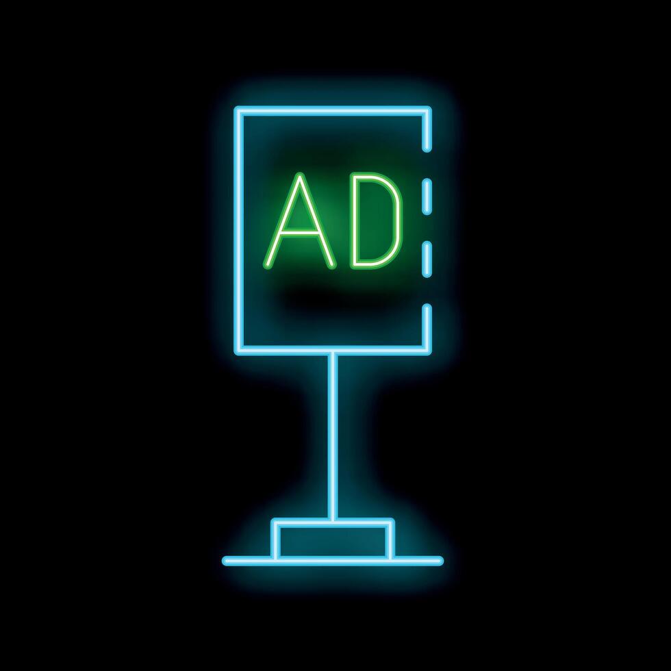 Neon billboard showing ad sign on black background vector