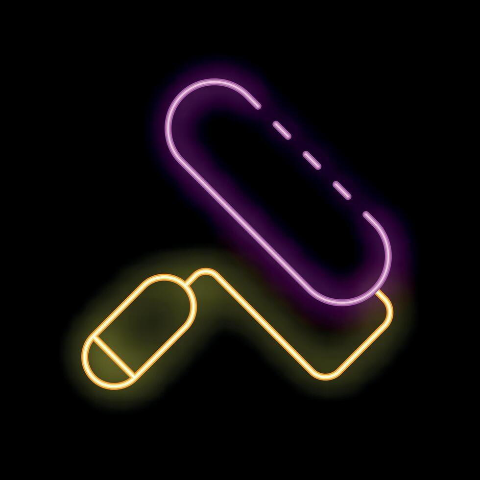 Neon paint roller shining on black background vector