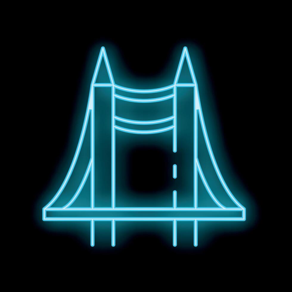 Blue neon icon of golden gate bridge shining on black background vector