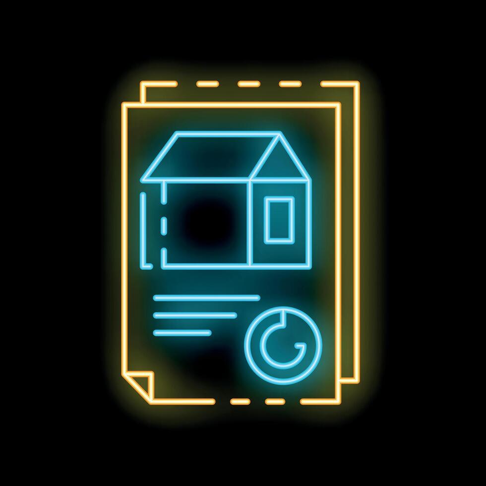 Neon icon of house project with growing chart representing real estate market vector