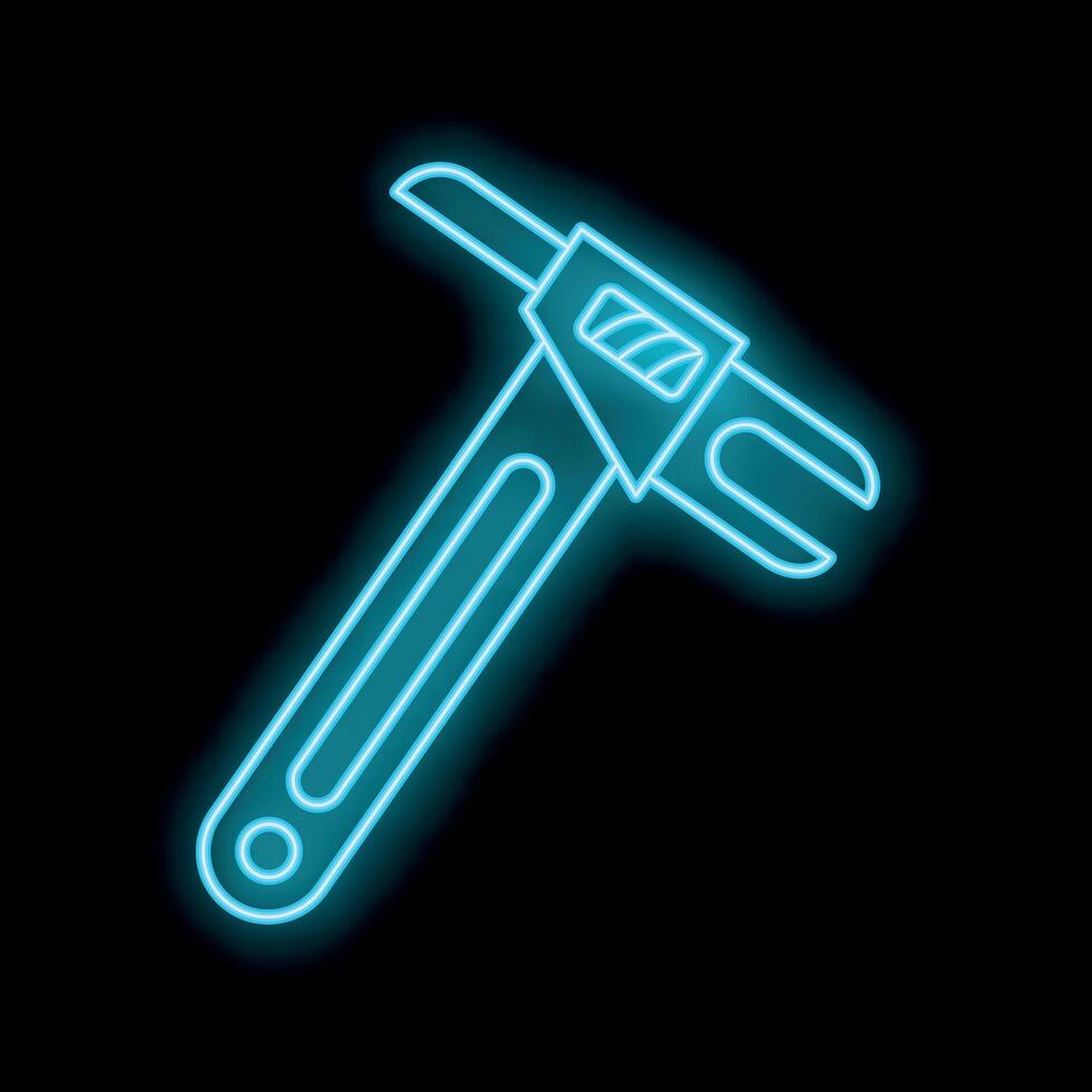 Glowing neon blue wrench tool on a black background vector