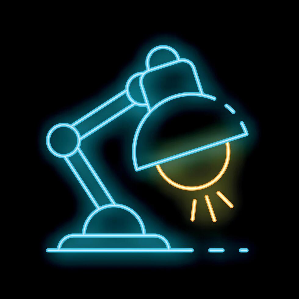Neon desk lamp shining light on black background vector