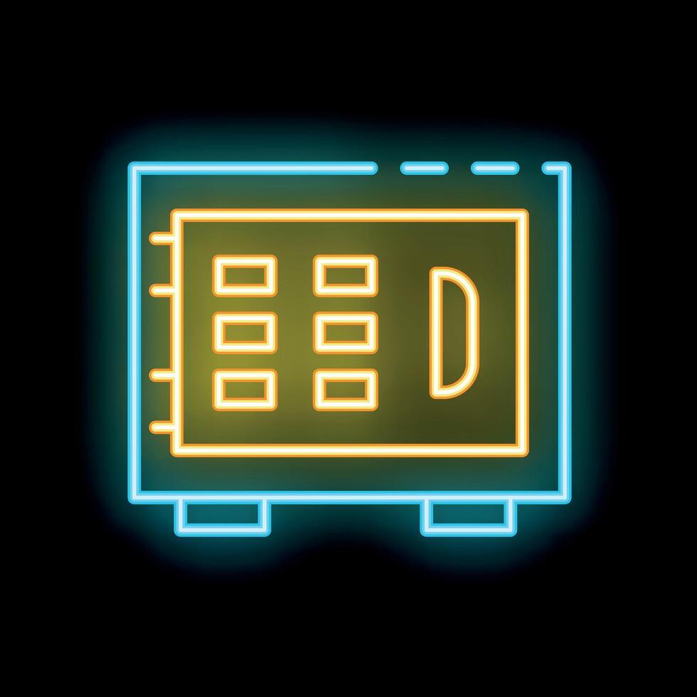 Neon icon of a safe deposit box glowing on black background vector
