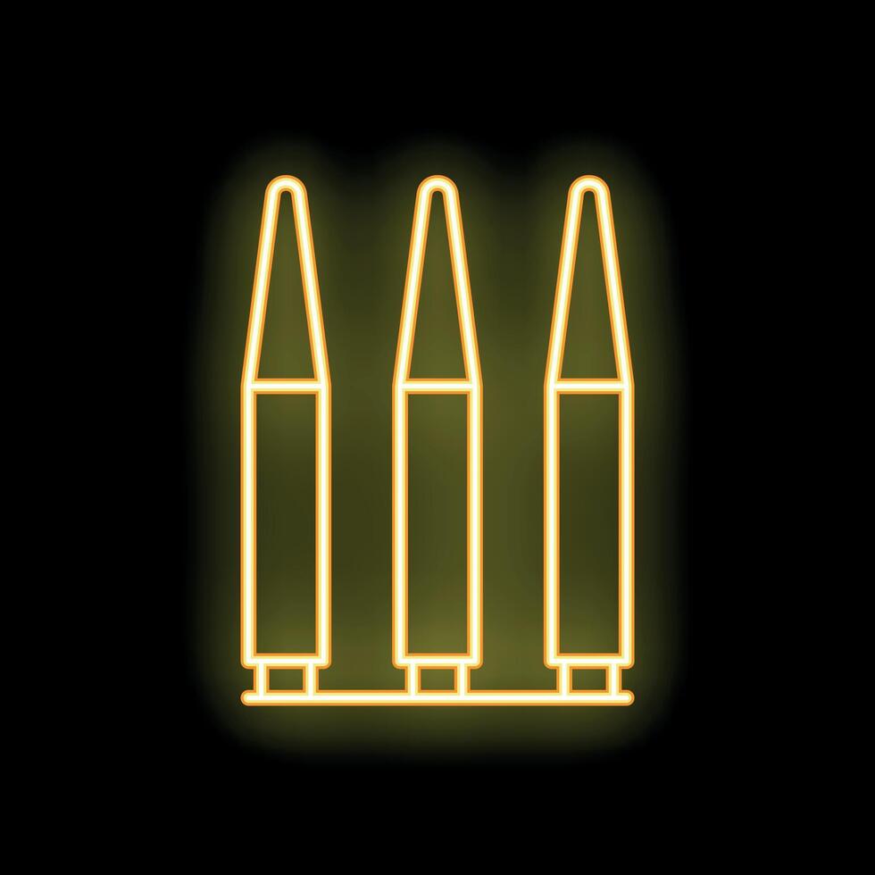 Neon icon of three nuclear weapons standing on launchpad vector