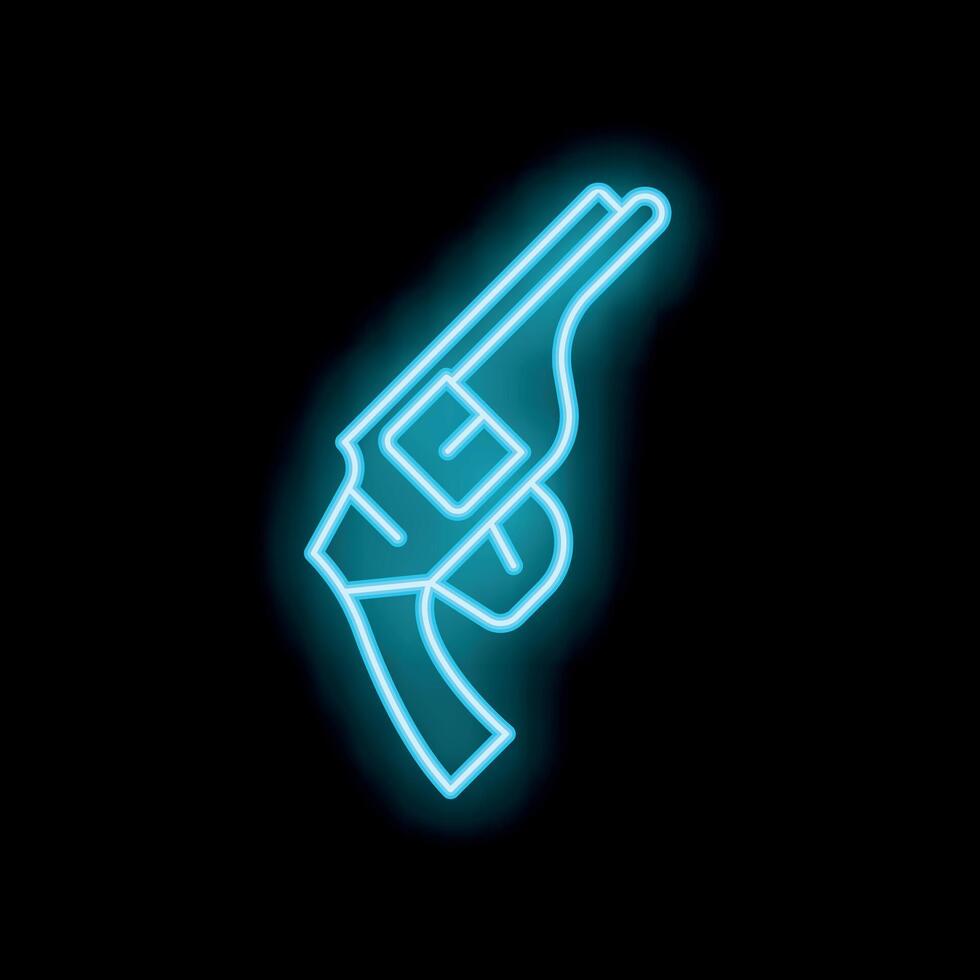 Blue neon sign depicting a revolver handgun on a black background vector