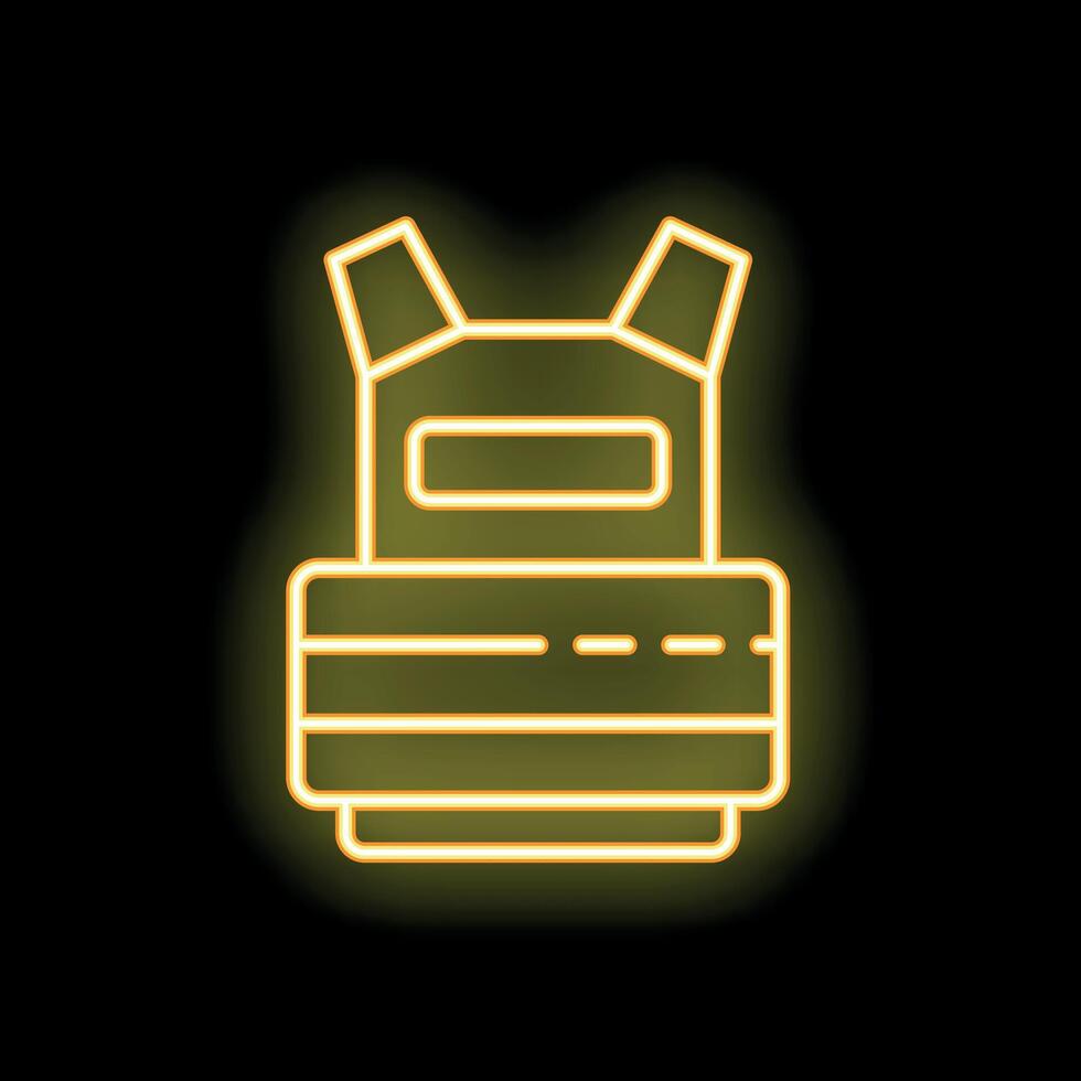 Neon sign of bulletproof vest glowing on black background vector