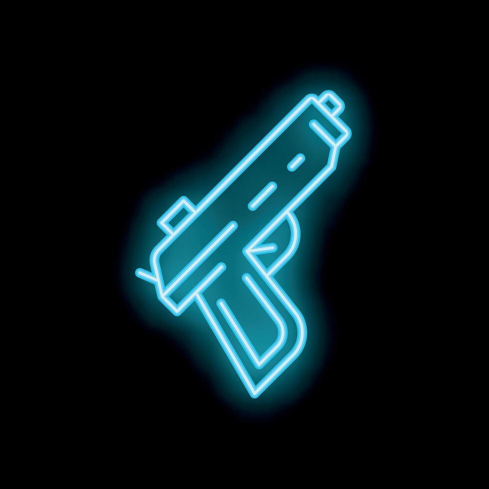 Neon blue submachine gun glowing on black background vector