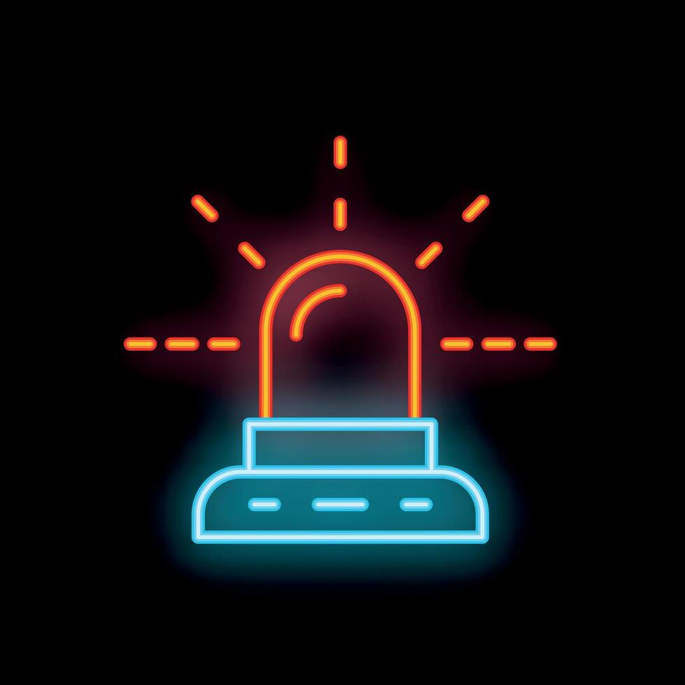 Neon sign of a flashing red emergency siren light on a black background vector