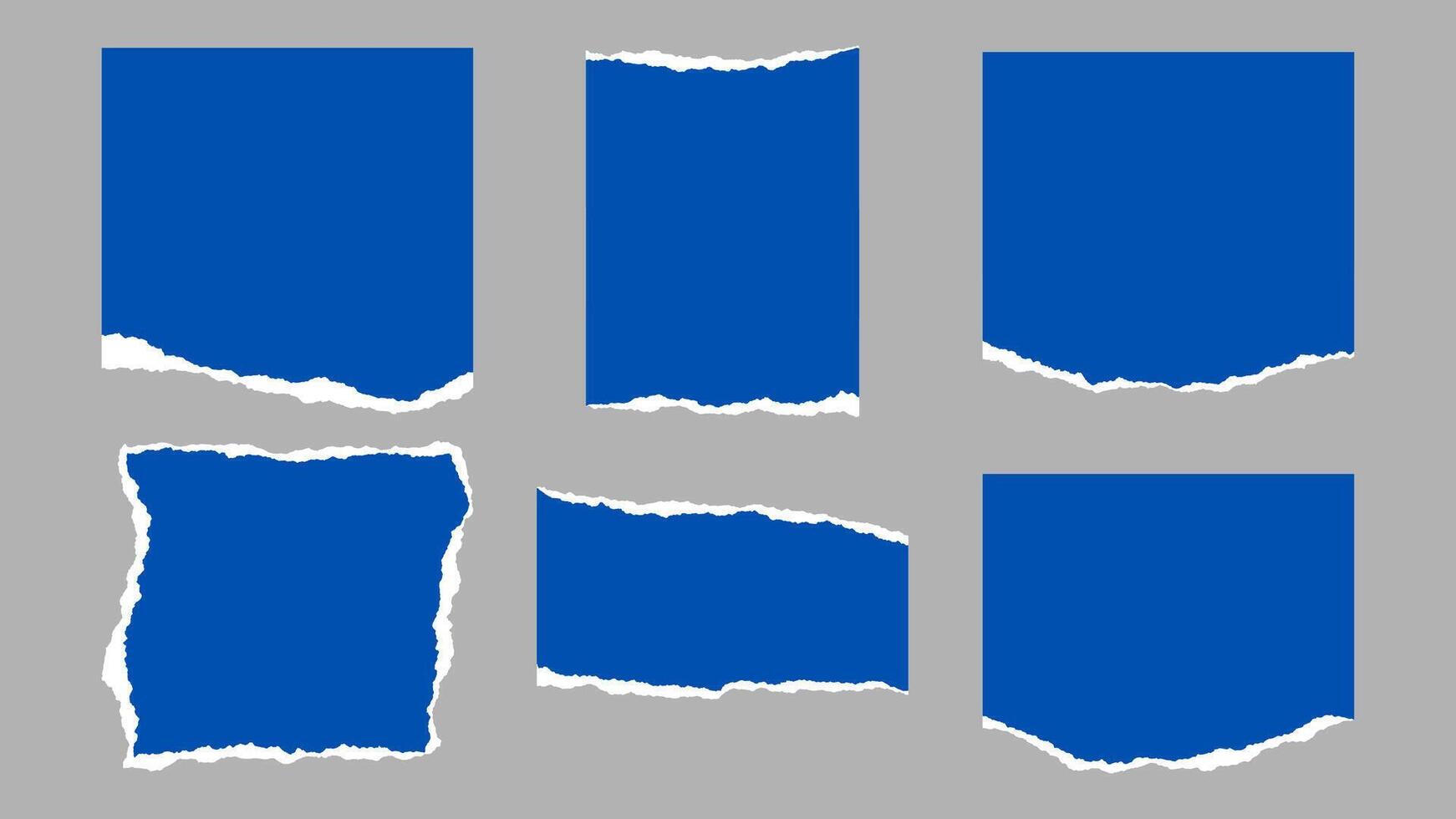 6 Blue and White Ripped Paper Pieces with Torn Edges vector