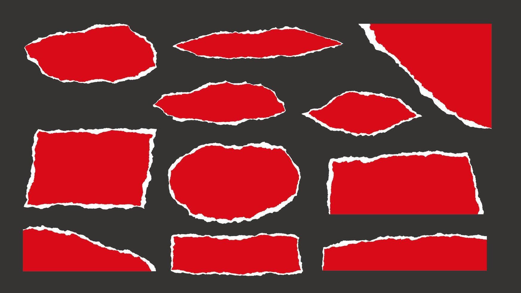 11 Red and White Ripped Paper Pieces vector