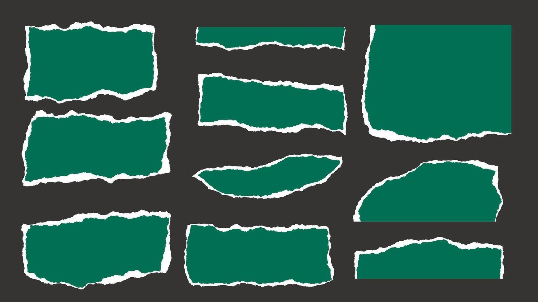 10 Green and White Torn Paper Pieces vector
