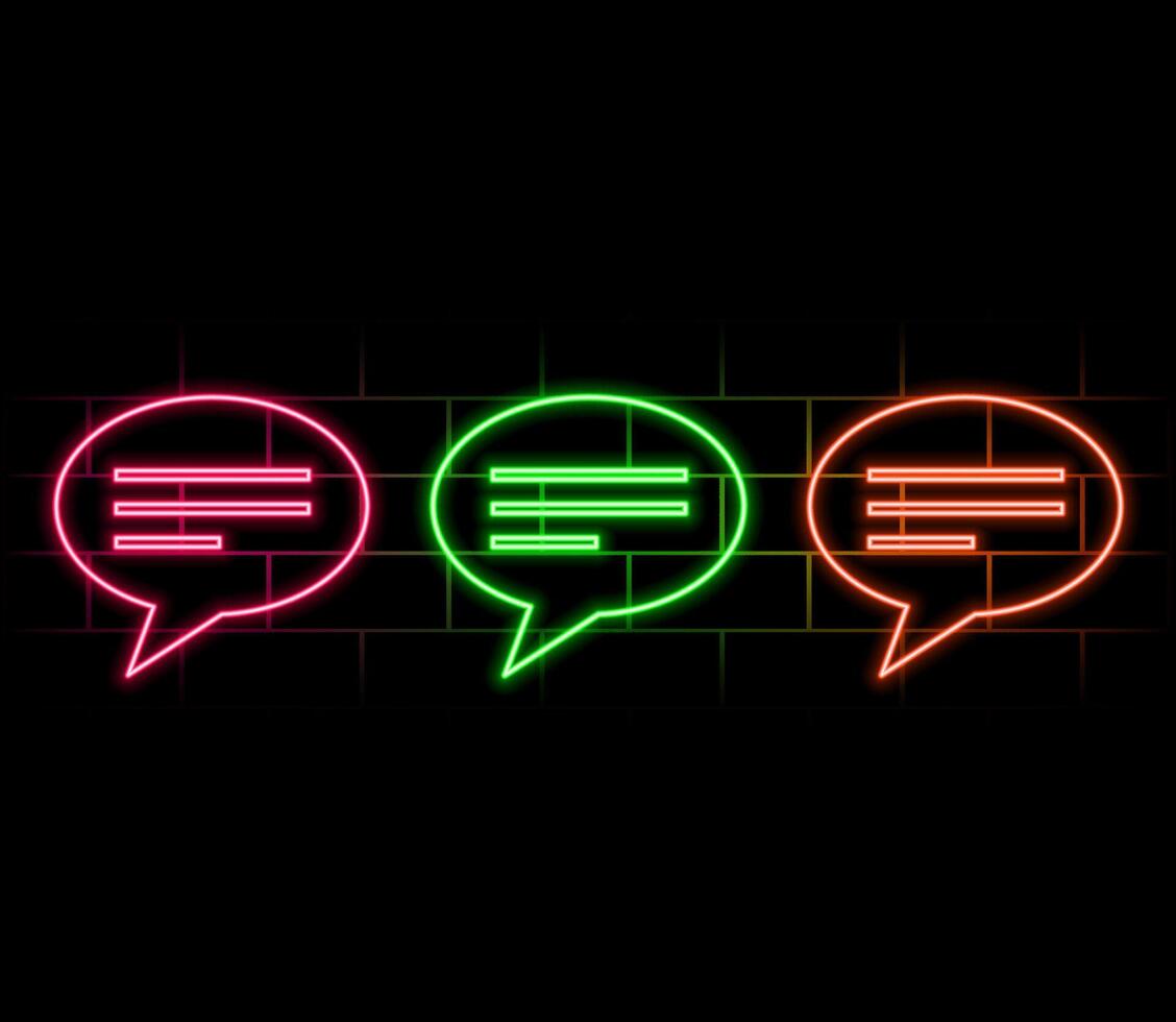 Outline neon chat icon. Glowing neon speech bubble, text message pictogram. Live chat and discussion, online conversation and dialogue, private group and channel. icon set.. vector