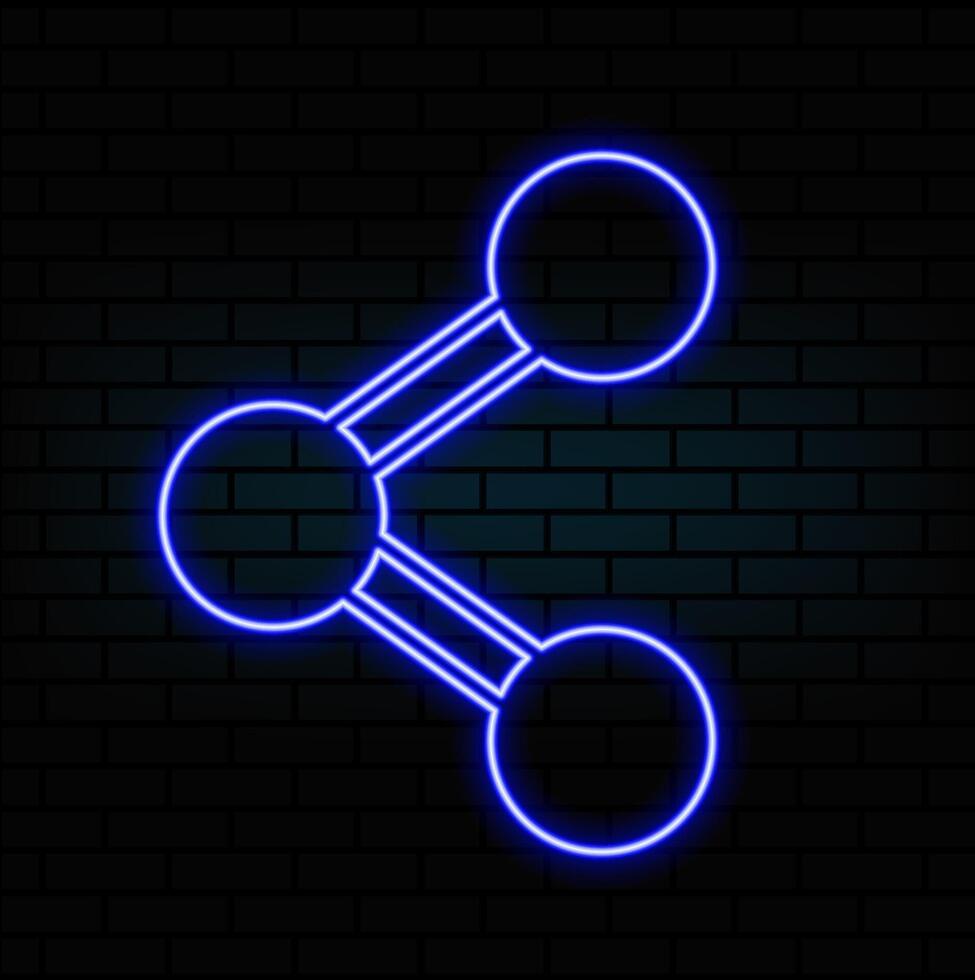 Glowing neon line Share icon isolated on brick wall background. Share, sharing, communication pictogram, social media, connection, network, distribute sign. Colorful outline. vector