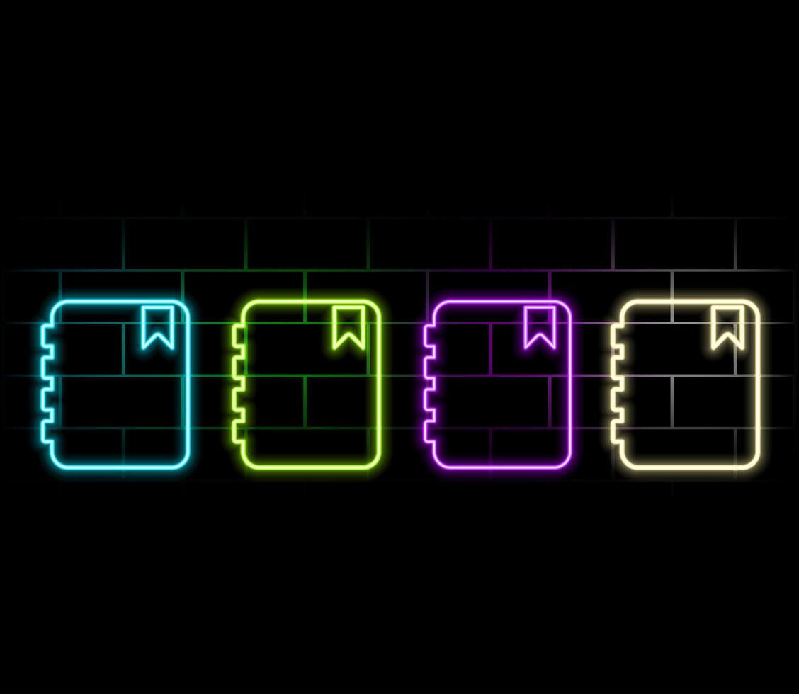 Outline neon diary icon. Glowing neon notebook silhouette, notepad pictogram. Diary for business notes and education, day book for tasks and goals, planner and workbook. icon. vector