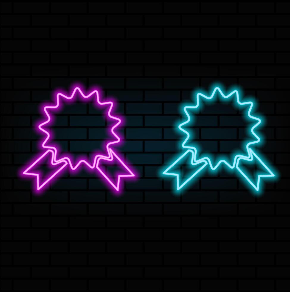 Neon light speech bubble. Success line icon. Winner medal sign. Award reward symbol. Glory or Honor. Neon light background. Success glow line... vector
