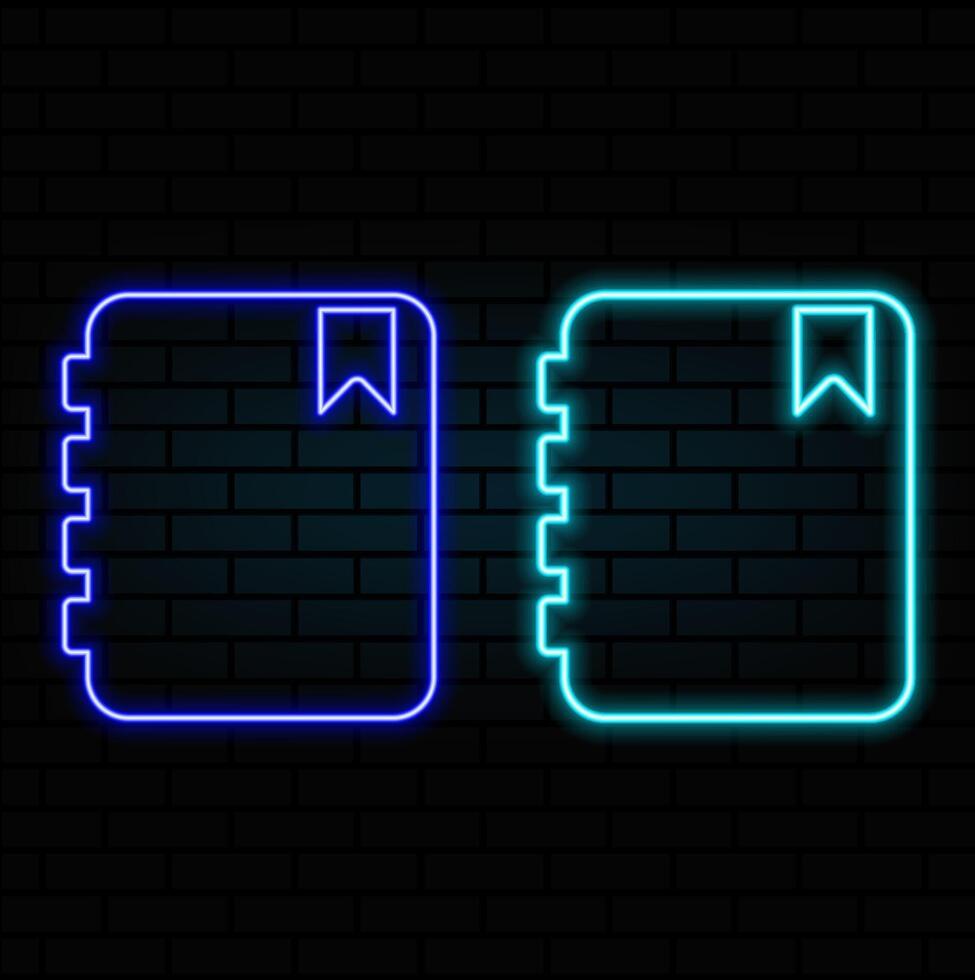 Outline neon diary icon. Glowing neon notebook silhouette, notepad pictogram. Diary for business notes and education, day book for tasks and goals, planner and workbook. icon. vector