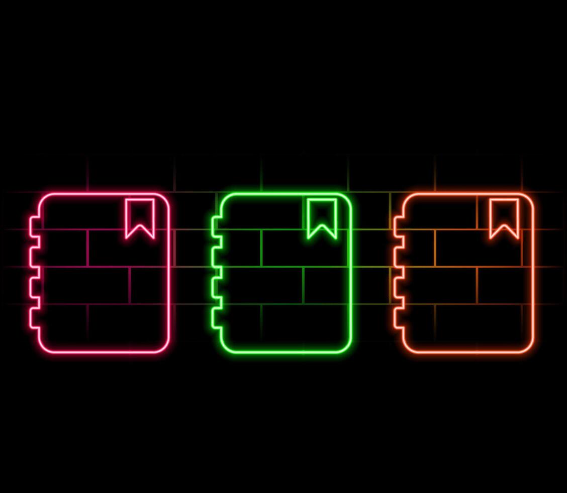Outline neon diary icon. Glowing neon notebook silhouette, notepad pictogram. Diary for business notes and education, day book for tasks and goals, planner and workbook.. vector