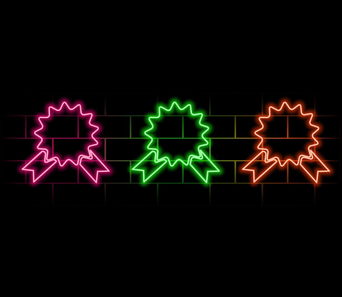 Neon light speech bubble. Success line icon. Winner medal sign. Award reward symbol. Glory or Honor. Neon light background. Success glow line. Brick. vector