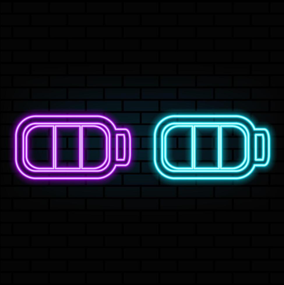 Outline neon charging battery icon. Glowing neon battery with lightning sign and charging circle, wireless electric charger. Inductive dock station for charging devices. icon. vector