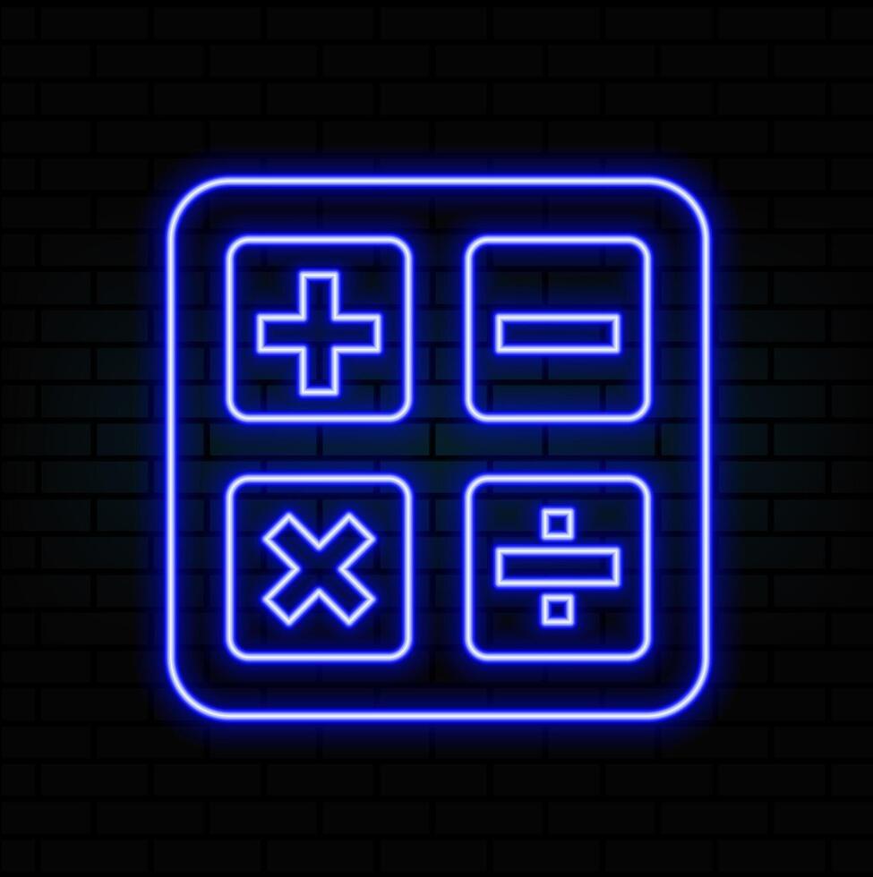 Red glowing neon color mathematical symbols on a black background. Bright symbols of addition, subtraction, multiplication.. vector