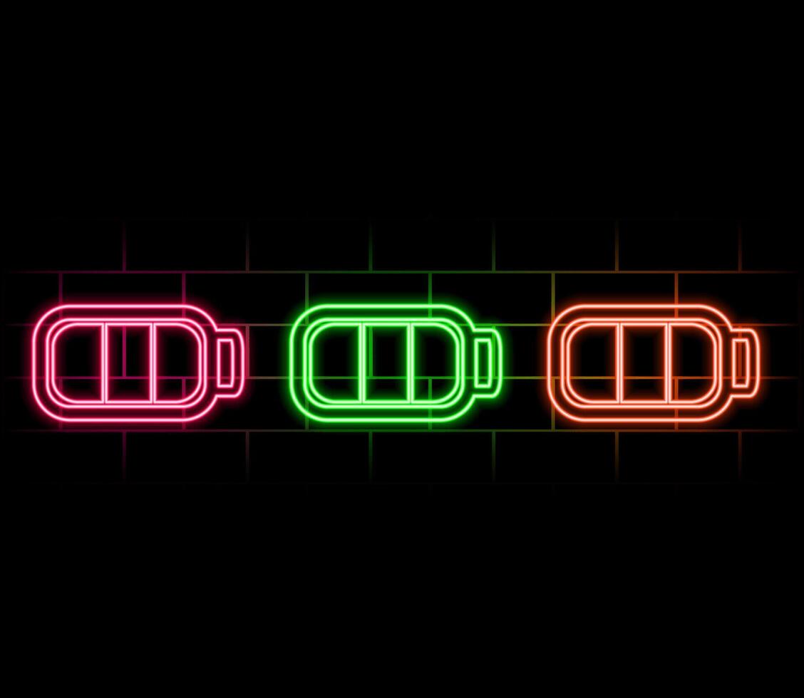 Outline neon charging battery icon. Glowing neon battery with lightning sign and charging circle, wireless electric charger. Inductive dock station for charging devices. icon set.. vector
