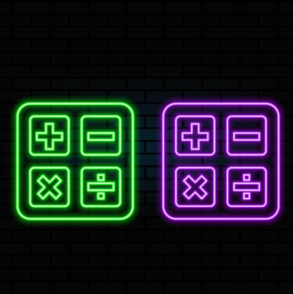 Red glowing neon color mathematical symbols on a black background. Bright symbols of addition, subtraction, multiplication. vector