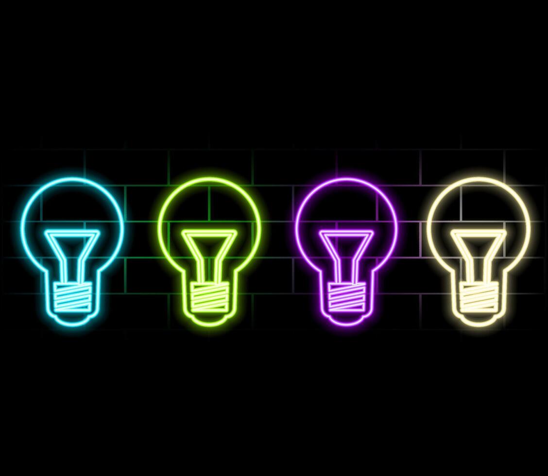 Outline neon electric lamp icon. Glowing neon lightbulb with rays of light, bulb pictogram. Idea and solution, business innovation, creative energy, inspiration power vector