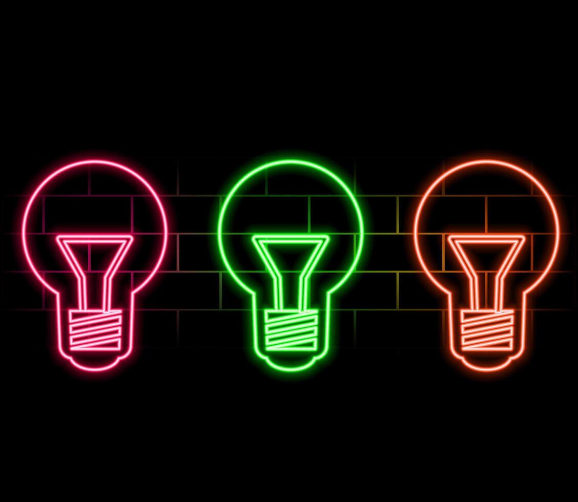 Outline neon electric lamp icon. Glowing neon lightbulb with rays of light, bulb pictogram. Idea and solution, business innovation, creative energy, inspiration power and creativity. vector