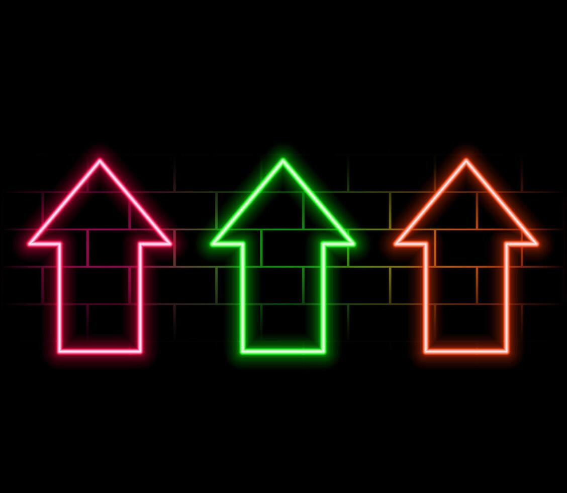 Swipe up neon sign. Glowing neon arrow pointer isolated. Realistic glowing Bright neon arrow. Button for social vector